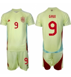 Men Spain Team 9 Gavi 2024 25 Yellow Away Soccer Jersey Suit