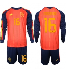 Spain 2026 FIFA World Cup Soccer Jersey Red LONG #16 RODRIGO Spain 2026 FIFA World Cup Soccer Jersey Red LONG #16 RODRIGO