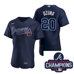 Men Nike Atlanta Braves 20 Marcell Ozuna Blue Alternate Stitched Baseball Stitched MLB 2021 Champions Patch Jersey