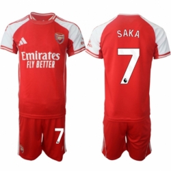 Men Arsenal FC 7 Bukayo Saka Red 2025 Home Soccer Jersey Suit