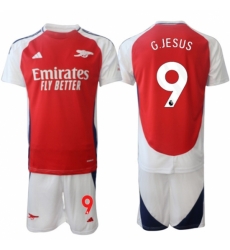 Men Arsenal FC 9 Gabriel Jesus 2024 Red Home Soccer Jersey Suit