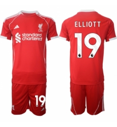 Men Liverpool 19 Harvey Elliott 2025 Red Home Soccer Jersey Suit Men Liverpool 19 Harvey Elliott 2025 Red Home Soccer Jersey Suit