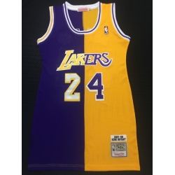 Women Los Angeles Lakers 24 Kobe Bryant Dress Stitched Jersey Yellow Purple Split