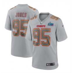 Men Women Youth Toddler Kansas City Chiefs 95 Chris Jones Grey Super Bowl LVII Patch Atmosphere Fashion Stitched Game Jersey