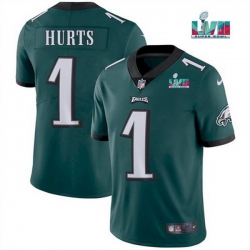 Men Women Youth Toddler Philadelphia Eagles 1 Jalen Hurts Green Super Bowl LVII Patch Vapor Untouchable Limited Stitched Jersey