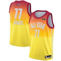 Men 2023 All Star 77 Luka Doncic Orange Game Swingman Stitched Basketball Jersey