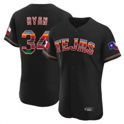 Men Texas Rangers 34 Nolan Ryan Mexican Black Flex Base Stitched Baseball Jersey