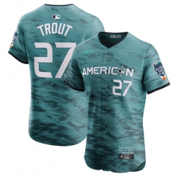 Men Los Angeles Angels 27 Mike Trout Teal 2023 All Star Flex Base Stitched Jersey