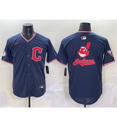 Men Cleveland Guardians Team Big Logo Navy 2025 Alternate Limited Stitched Baseball Jersey Men Cleveland Guardians Team Big Logo Navy 2025 Alternate Limited Stitched Baseball Jersey