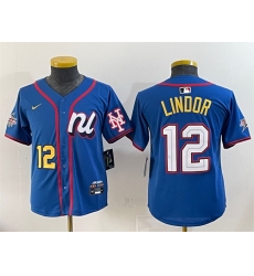 Youth National League 12 Francisco Lindor Blue 2025 All Star Edition Limited Stitched Baseball Jersey