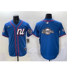 Men Milwaukee Brewers Team Big Logo Blue 2025 All Star Edition Limited Stitched Baseball Jersey Men Milwaukee Brewers Team Big Logo Blue 2025 All Star Edition Limited Stitched Baseball Jersey