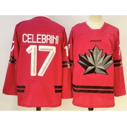 Men Canada Hockey #17 Macklin Celebrini Red Stitched Jersey