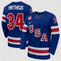 Men's USA #34 Auston Matthews Royal 2026 Stitched Jersey