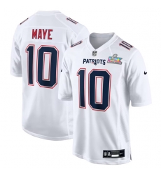 Men New England Patriots 10 Drake Maye White 2025 Super Bowl LX Patch Tundra Fashion Stitched Game Jersey Men New England Patriots 10 Drake Maye White 2025 Super Bowl LX Patch Tundra Fashion Stitched Game Jersey