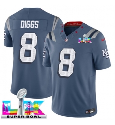 Men New England Patriots 8 Stefon Diggs Storm Blue 2025 F U S E Super Bowl LX Patch Rivalries Vapor Limited Stitched Football Jersey Men New England Patriots 8 Stefon Diggs Storm Blue 2025 F U S E Super Bowl LX Patch Rivalries Vapor Limited Stitched Football Jersey