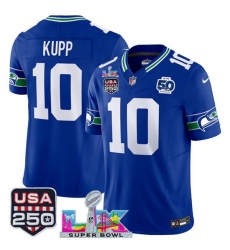 Men Seattle Seahawks 10 Cooper Kupp Royal 2025 F U S E Super Bowl LX Patch And 50th Season Patch Vapor Throwback Limited Stitched Football Jersey Men Seattle Seahawks 10 Cooper Kupp Royal 2025 F U S E Super Bowl LX Patch And 50th Season Patch Vapor Throwback Limited Stitched Football Jersey