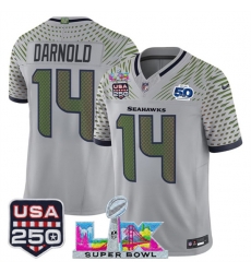 Men Seattle Seahawks 14 Sam Darnold Gray 2025 F U S E Super Bowl LX  US 250th anniversary Patch And 50th Season Patch Rivalries Vapor Limited Football Stit