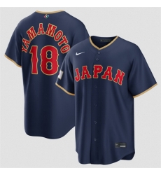 Men Japan Baseball  18 Yoshinobu Yamamoto Navy 2026 World Baseball Classic Road Stadium Stitched Jersey