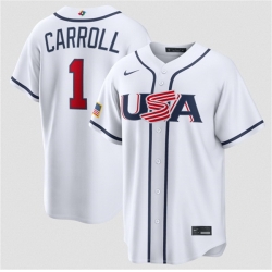 Men USA Baseball  1 Corbin Carroll White 2026 World Baseball Classic Home Stadium Stitched Jersey