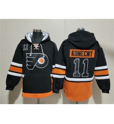 Men Philadelphia Flyers 11 Travis Konecny Black Ageless Must Have Lace Up Pullover Hoodie Men Philadelphia Flyers 11 Travis Konecny Black Ageless Must Have Lace Up Pullover Hoodie